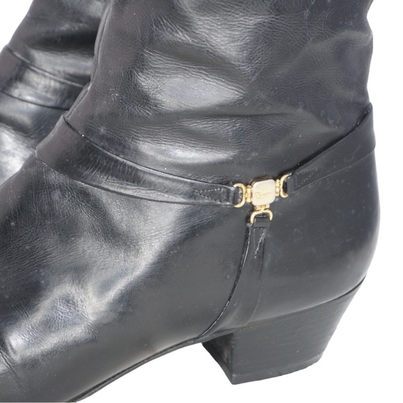 Salvatore Ferragamo Vintage Tall Black Leather Riding Boots, Size 9 - Picture 3 of 15